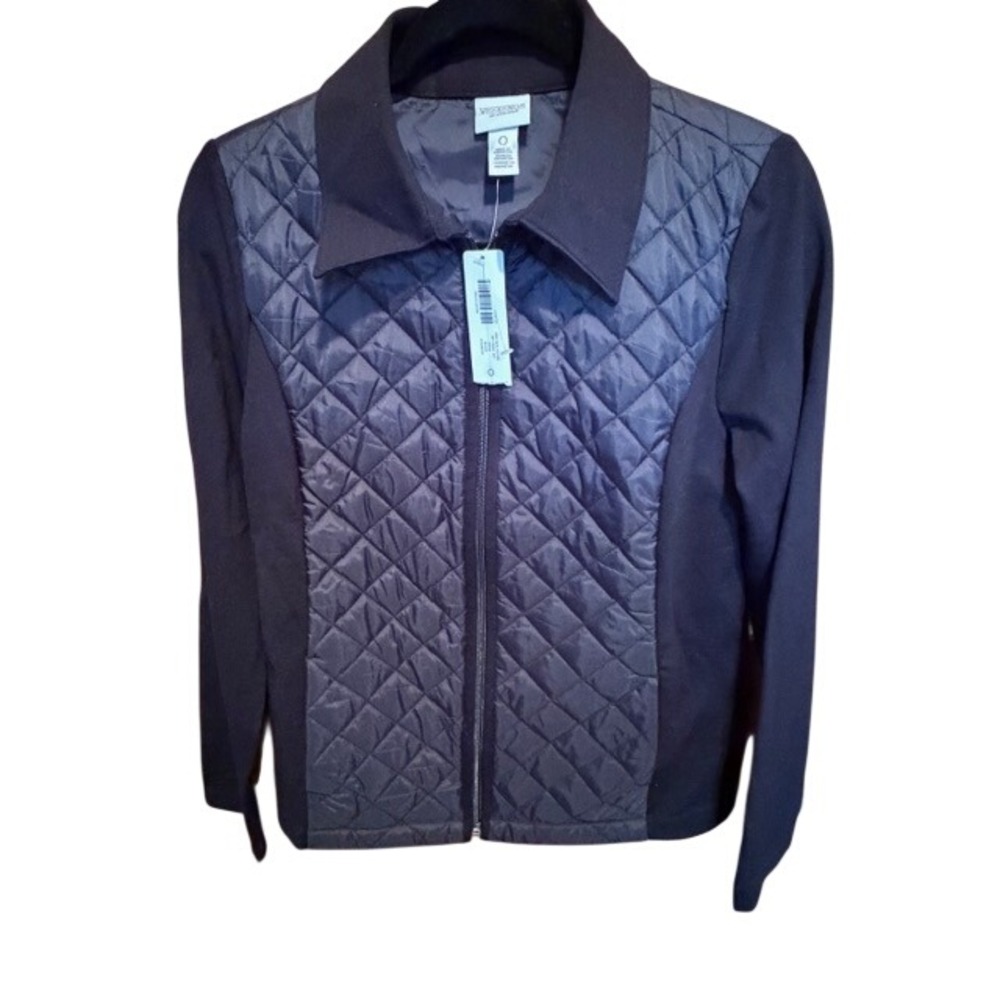 Weekends by Chico's Black Knit Quilted Zip Front Jacket Size 0 ( SMALL)  NEW